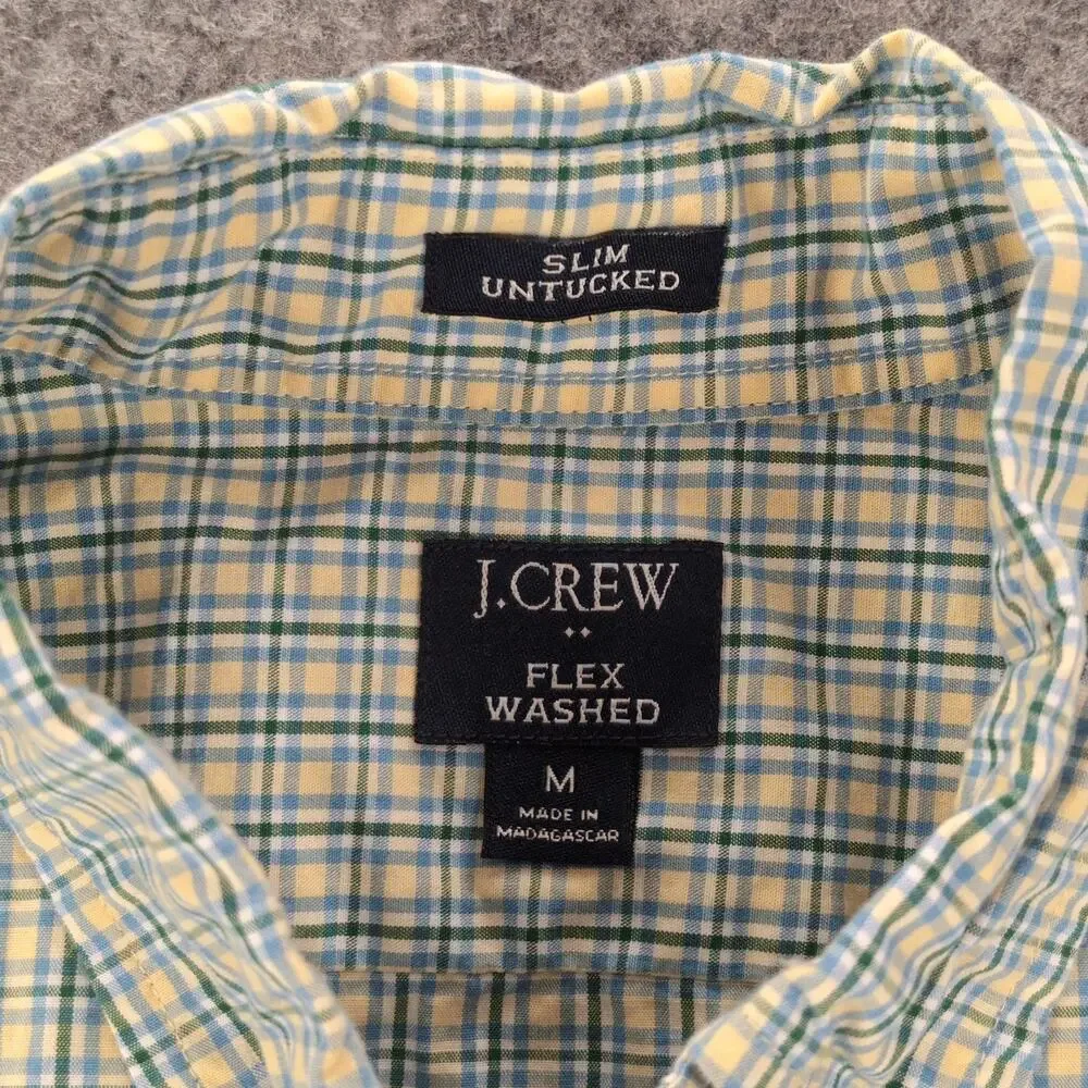 J Crew Shirt Mens Medium Yellow Plaid Button Up Flex Washed Slim Stretch